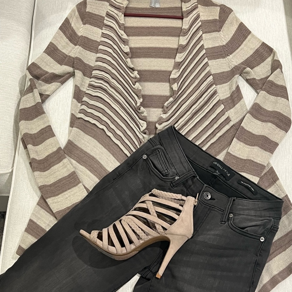 Striped Brown and Cream Women's Sweater - Picture 4 of 7